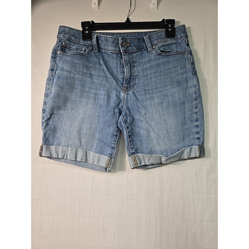 Talbots Girlfriend Denim Short 7 Inch‎ Inseam Women's 10P Cuffed Blue Light Wash